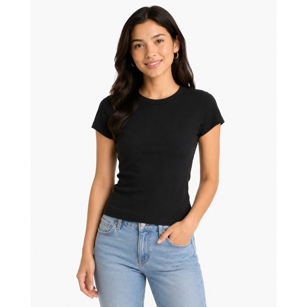 Madewell Womens Size M The 90s Crewneck Tee in Compact Cotton Jet Black NY932